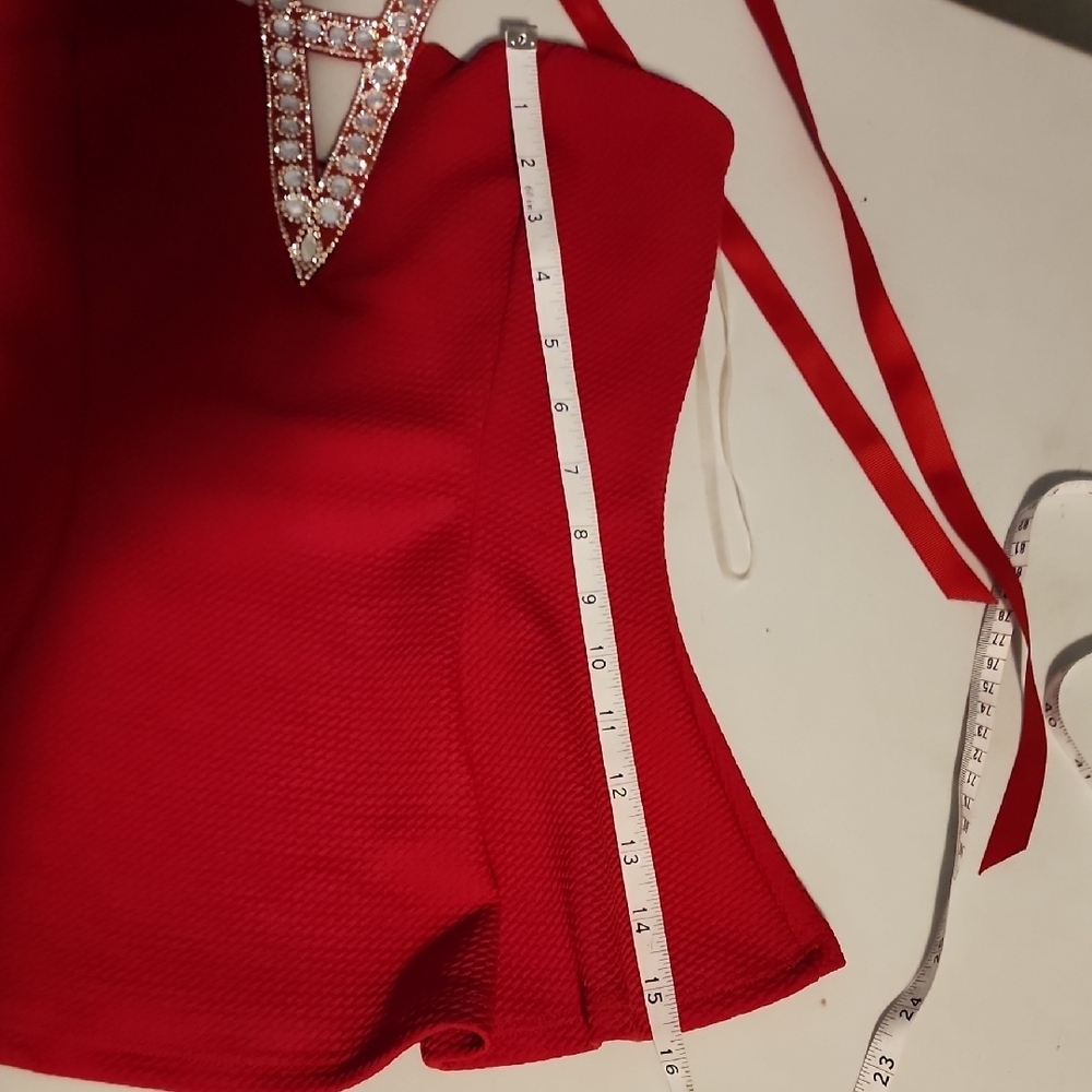 Klaxons Red Embellished Peplum Blouse Size Small Like New - Picture 5 of 7